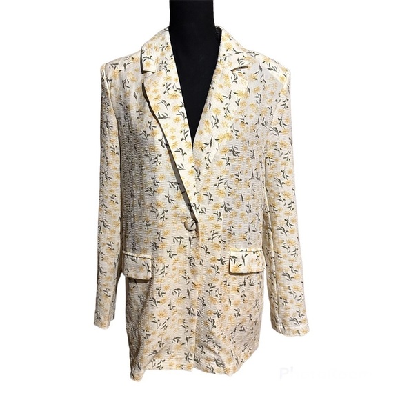 NWT M.N.I. Daisy Print One Button Oversized Blazer Jacket Women's S Small - Picture 1 of 8